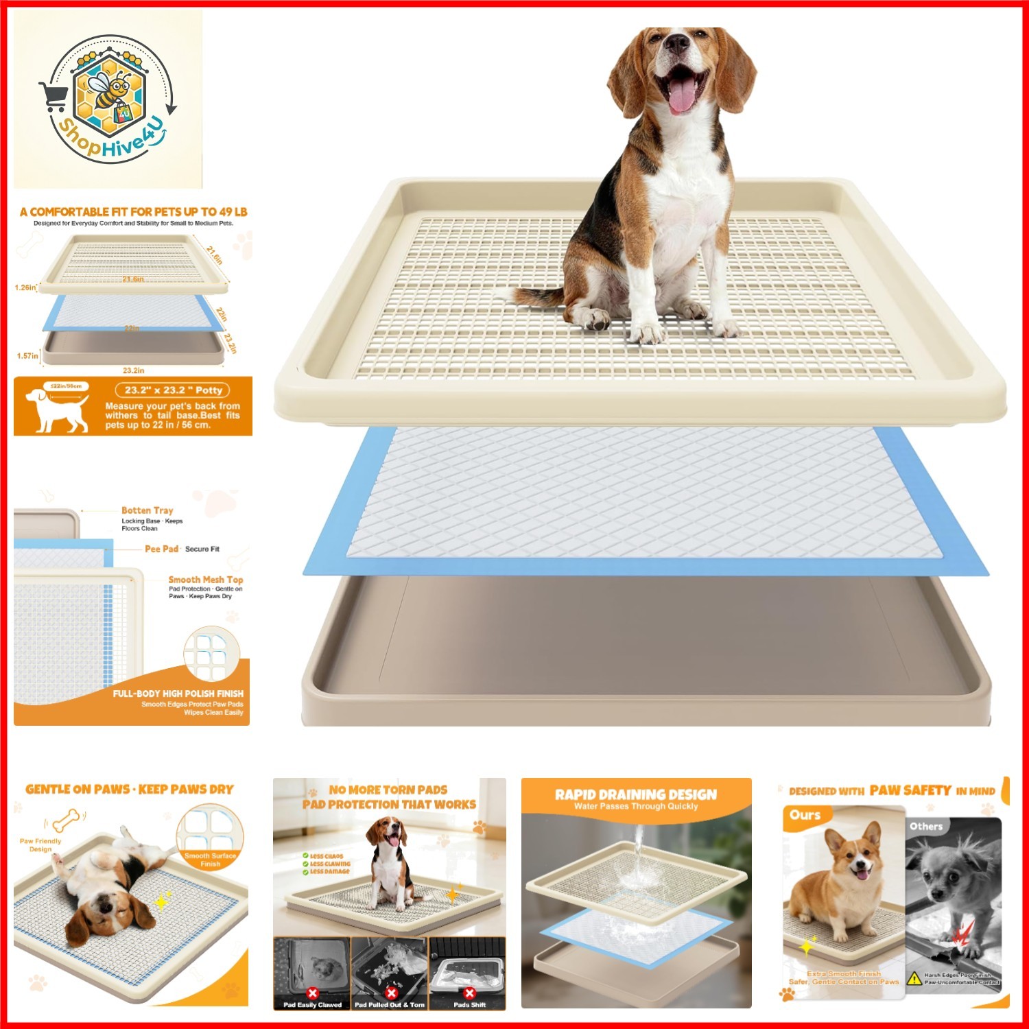 Dog Potty Tray Fits 22 x 22 In Pee Pad, Potty Training for Puppy Pad Holder |…