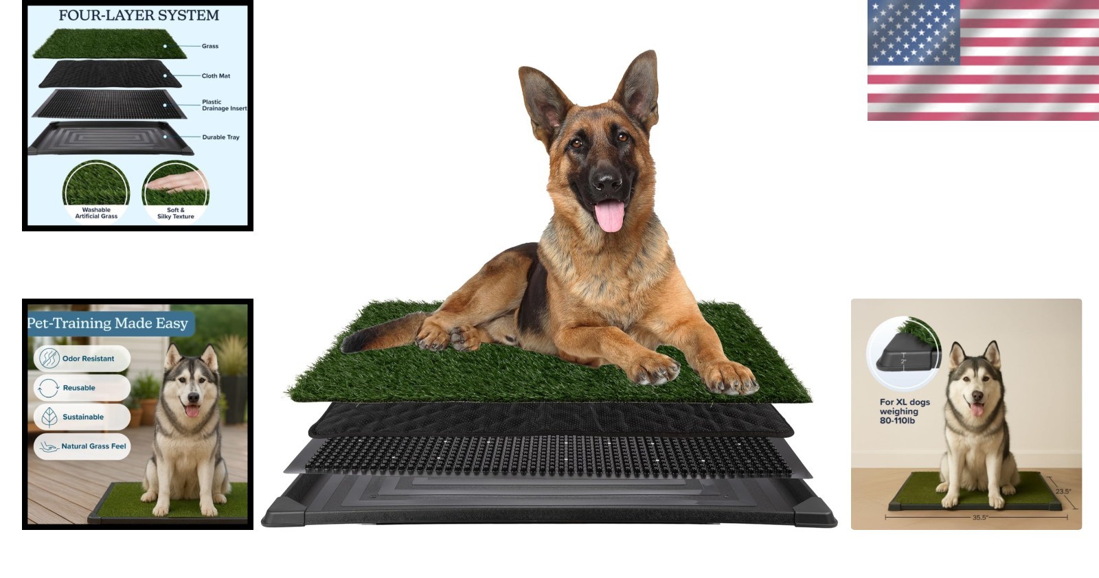 35.5×23.5in Dog Grass Pad with Tray – Reusable Indoor/Outdoor Pee Pads