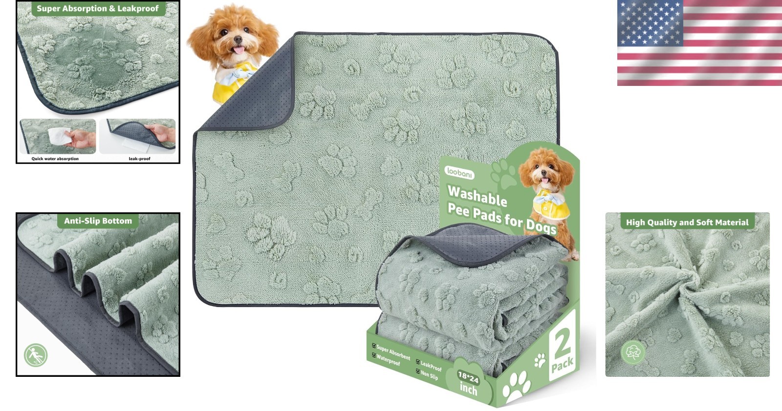 Washable Pee Pads for Dogs: 2 Pack Super Absorbent Reusable Puppy Pads, Leakp…