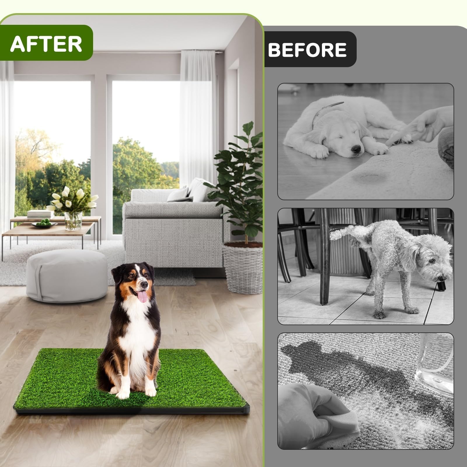 Dog Grass Pad with Tray, 34”X23” Large Artificial Turf Grass Potty, Reusable P