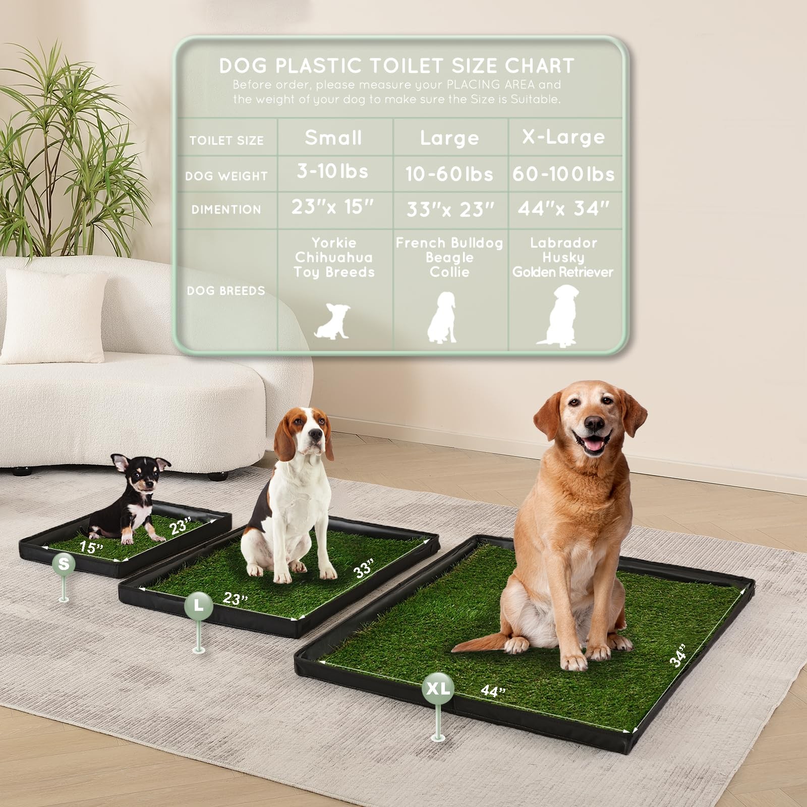 Dog Grass Pad with Foldable Dog Litter Box, Small Liner Base (23”×15”) for Ba…