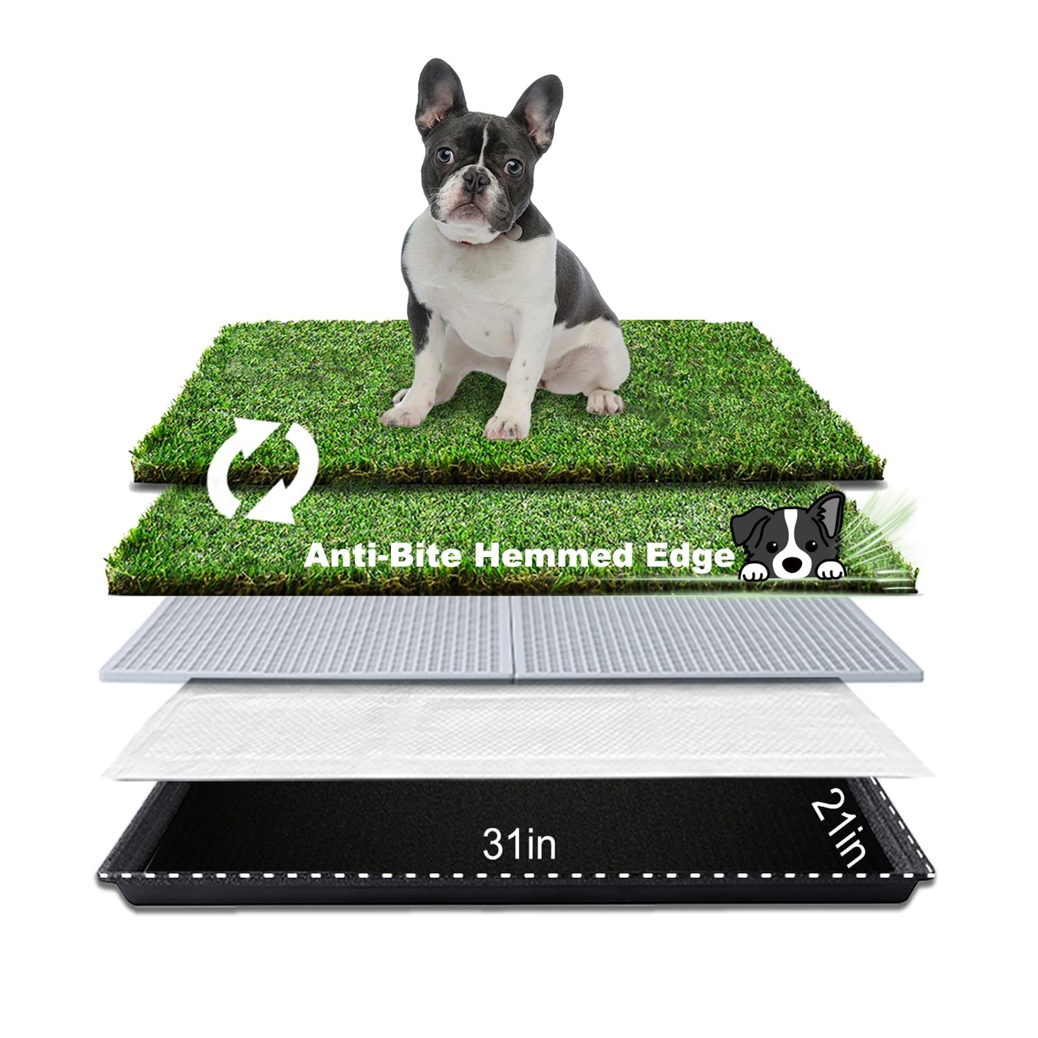 HQ4us Dog Grass Pad with Tray Medium 31”×21” Dog Litter with 2×Artificial Gra…