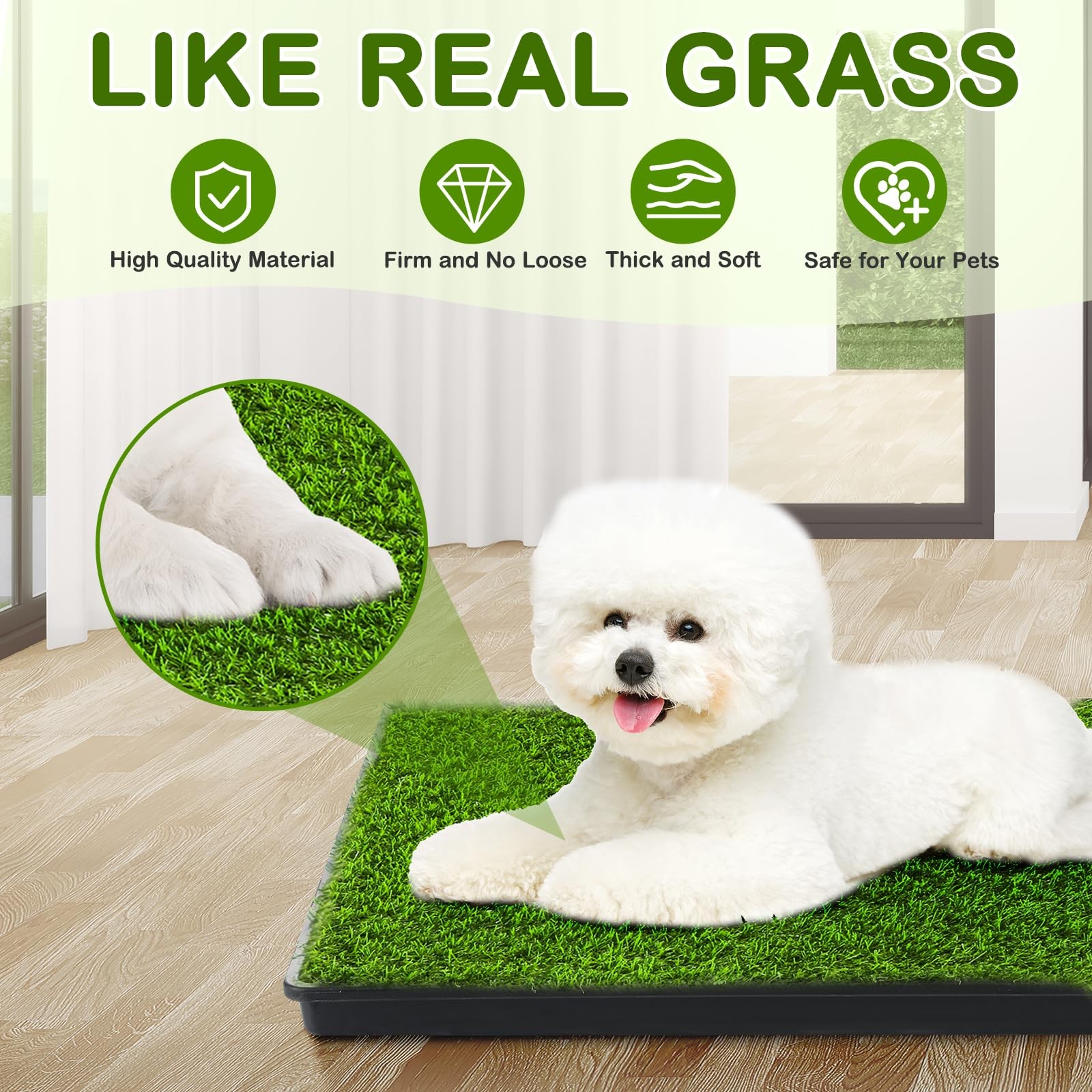 Dog Grass Pad with Tray, 23”X17” Small Artificial Turf Grass Potty, Reusabl…