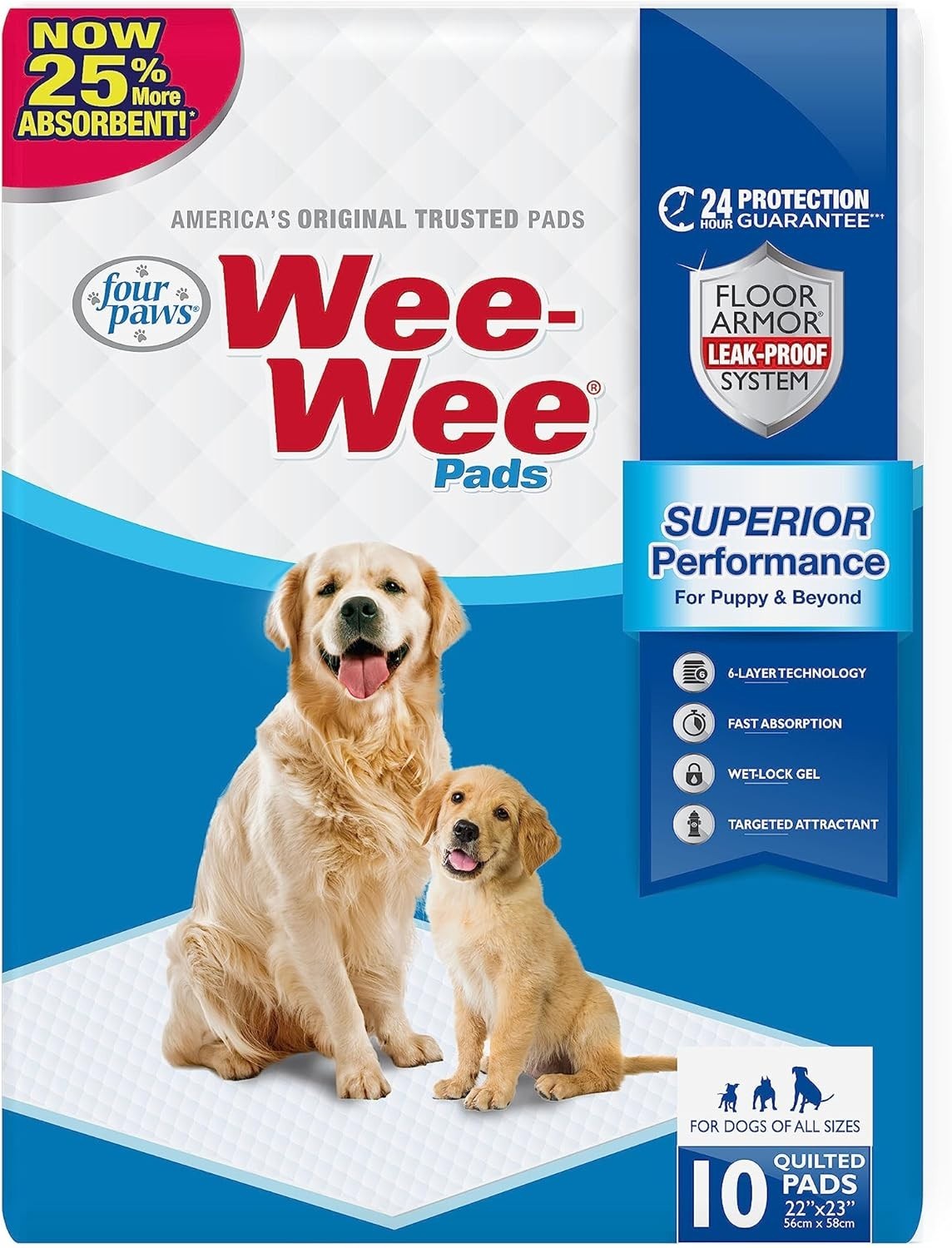 Wee-Wee Unscented Puppy & Dog Pads – 6-Layer Leak-Proof Technology, 10 Count