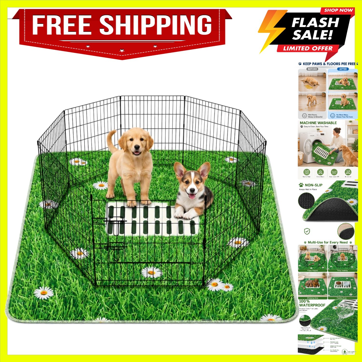 Washable Pee Pads for Dogs, 2 Pack Lawn Puppy Pads, 31” x 36” | Highly Abso…