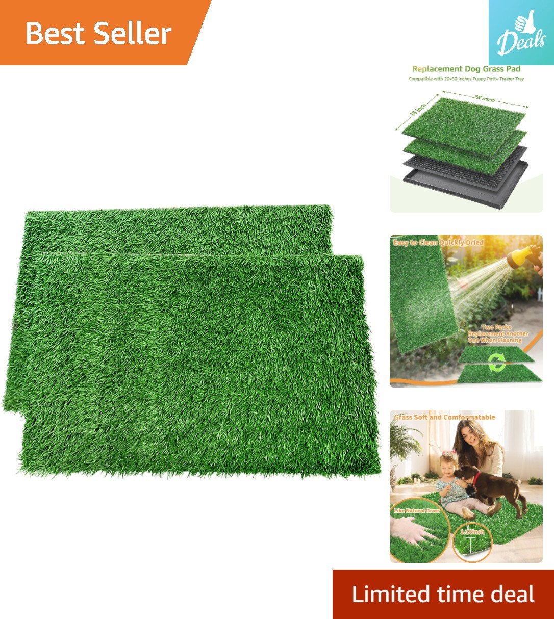 Dog Grass Pee Pads – 2 Pack 18×28 Inch Artificial Grass for Indoor & Outdoor Use
