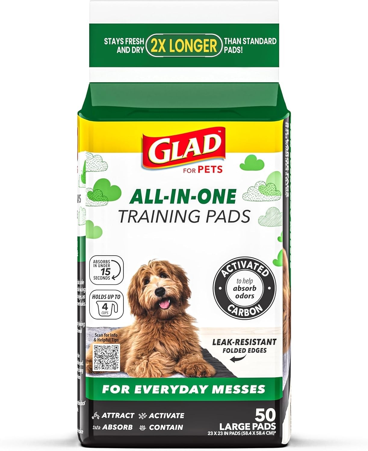 Glad Pets Training Pads 50 Count 23×23 Leak Proof Odor Control Carbon