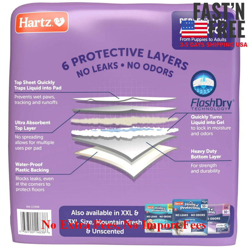 2P Hartz Home Protection Lavender Scent Odor-Eliminating Dog Pads, 21×21, 50ct