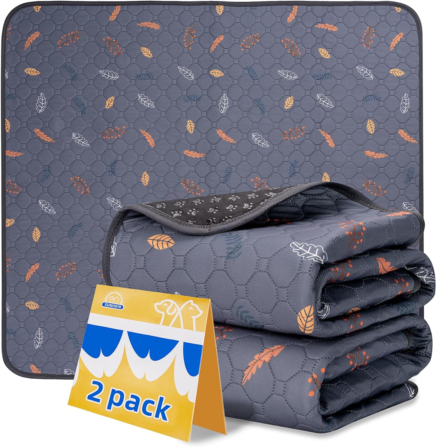 Washable Dog Pee Pads 2 Pack Reusable Waterproof Puppy Training Mat Grey