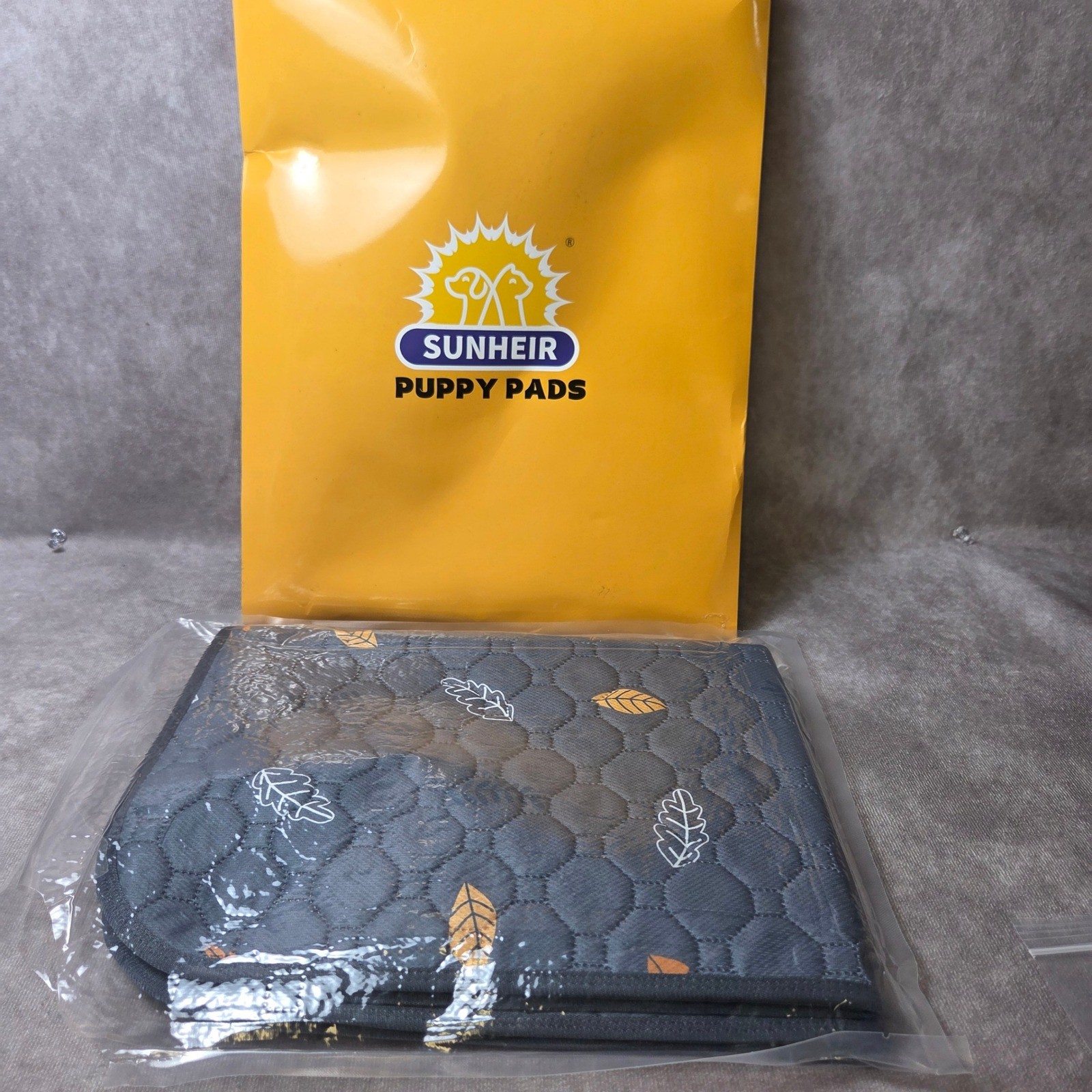 Sunheir Washable Puppy Pads 2 Pk Reusable Dog Training Mats Gray Leaf Print 44in
