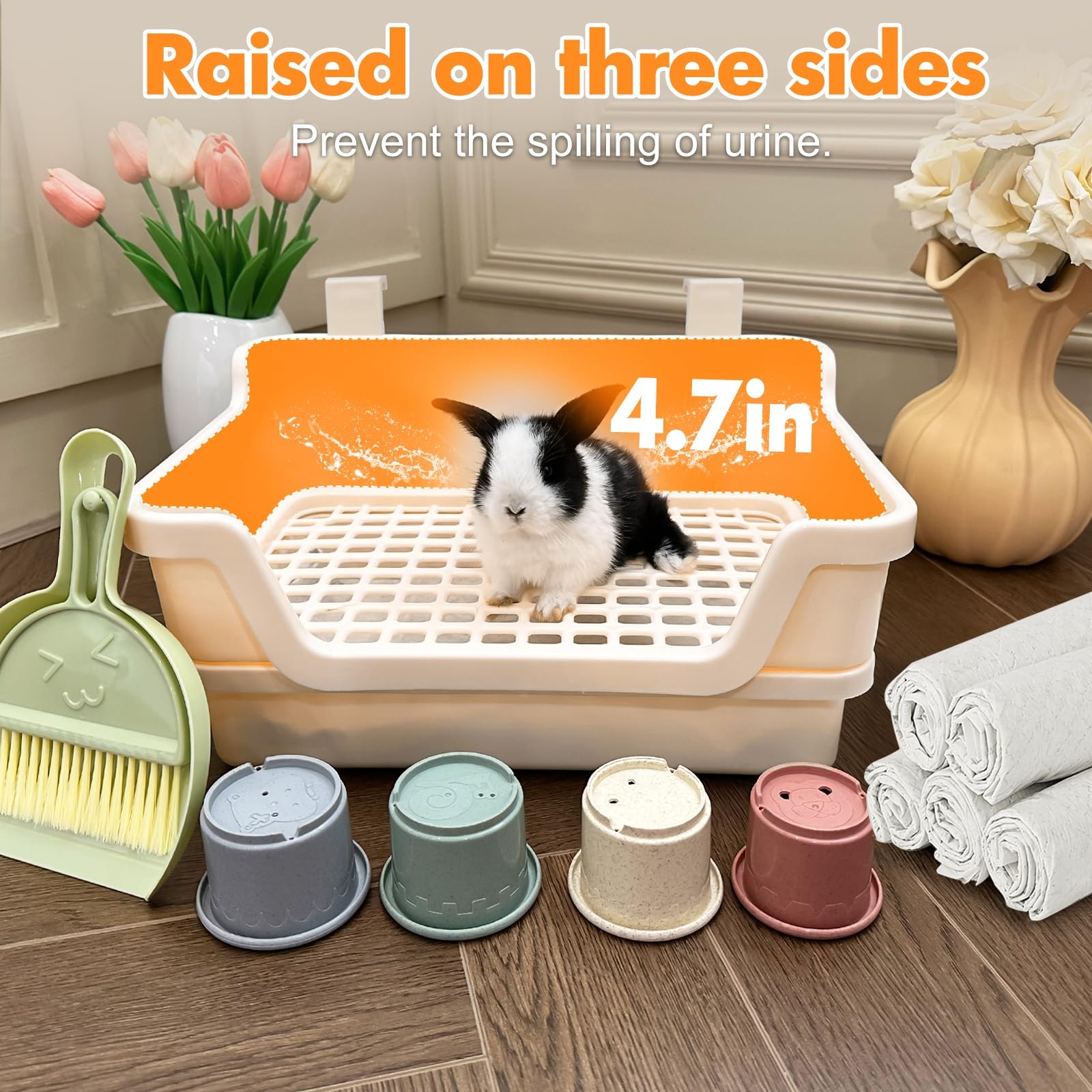Yuoaes Large Rabbit Litter Box w/Plastic Grid & Dump Tray-Bunny Large, Cream