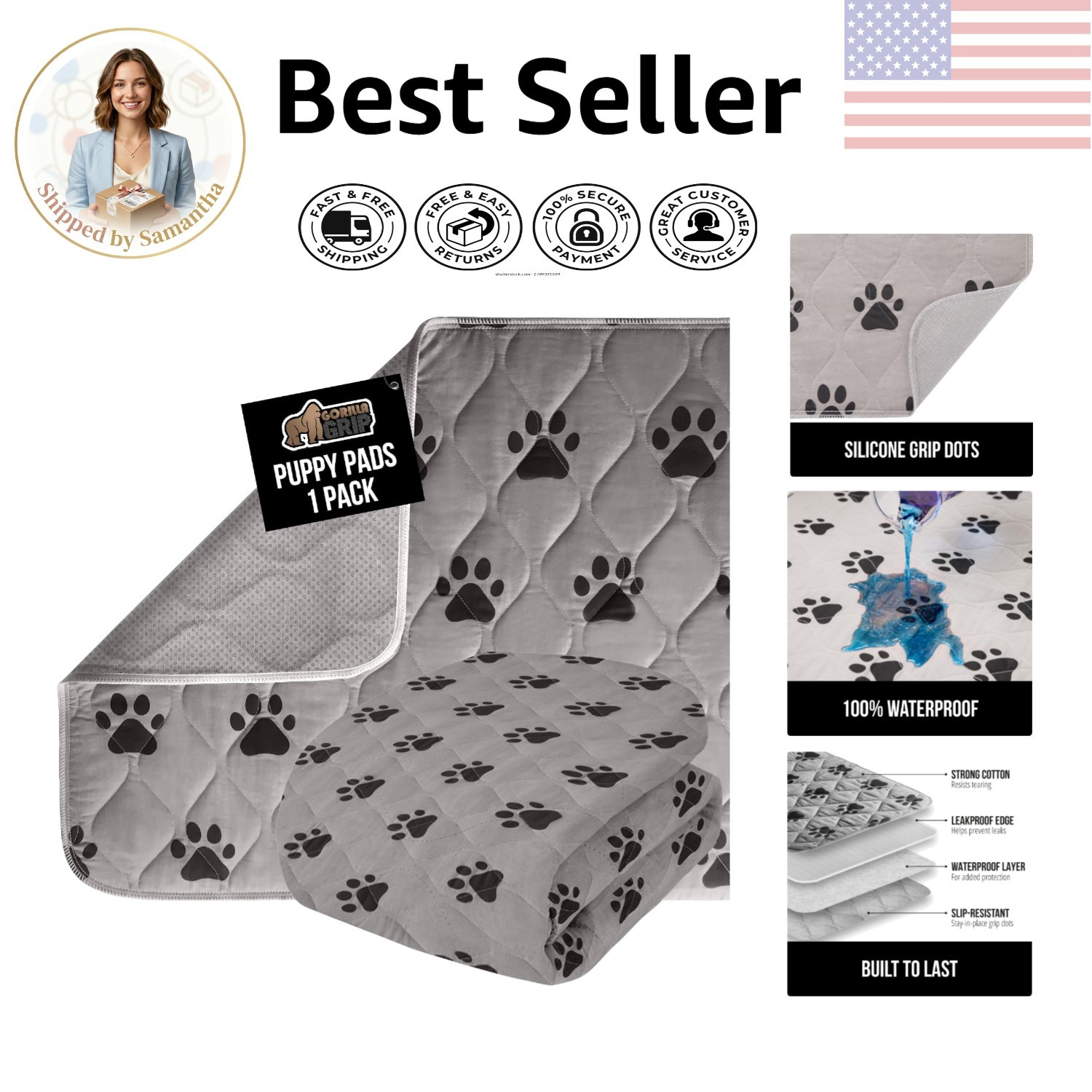 Reusable Waterproof Puppy Pads, 34×21 – Ideal for Crates, Floors, and Furniture