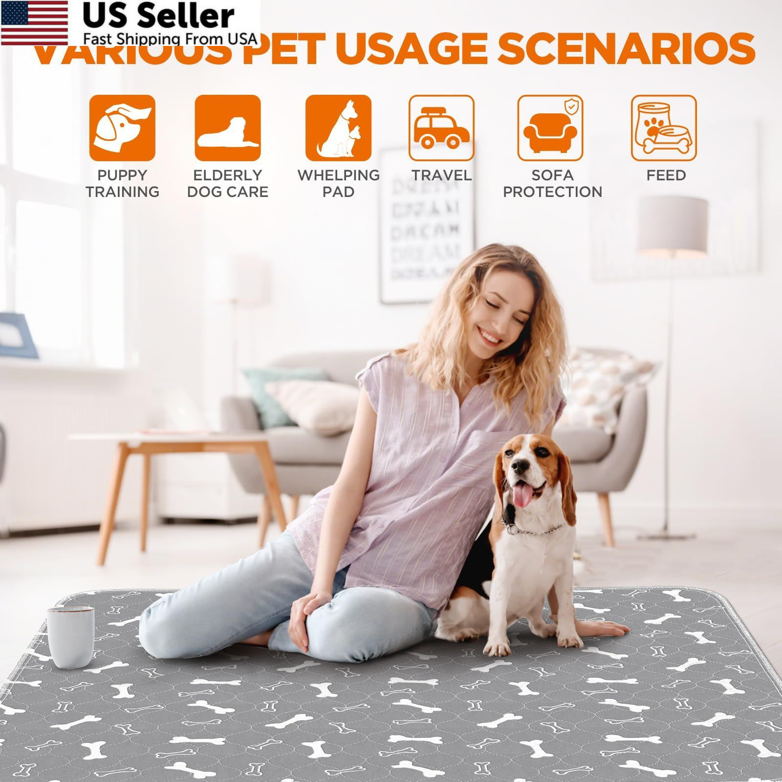 Baodan Reusable Puppy Pads , 2Pack Washable Pee 24*36 Inch (Pack of 2), Gray