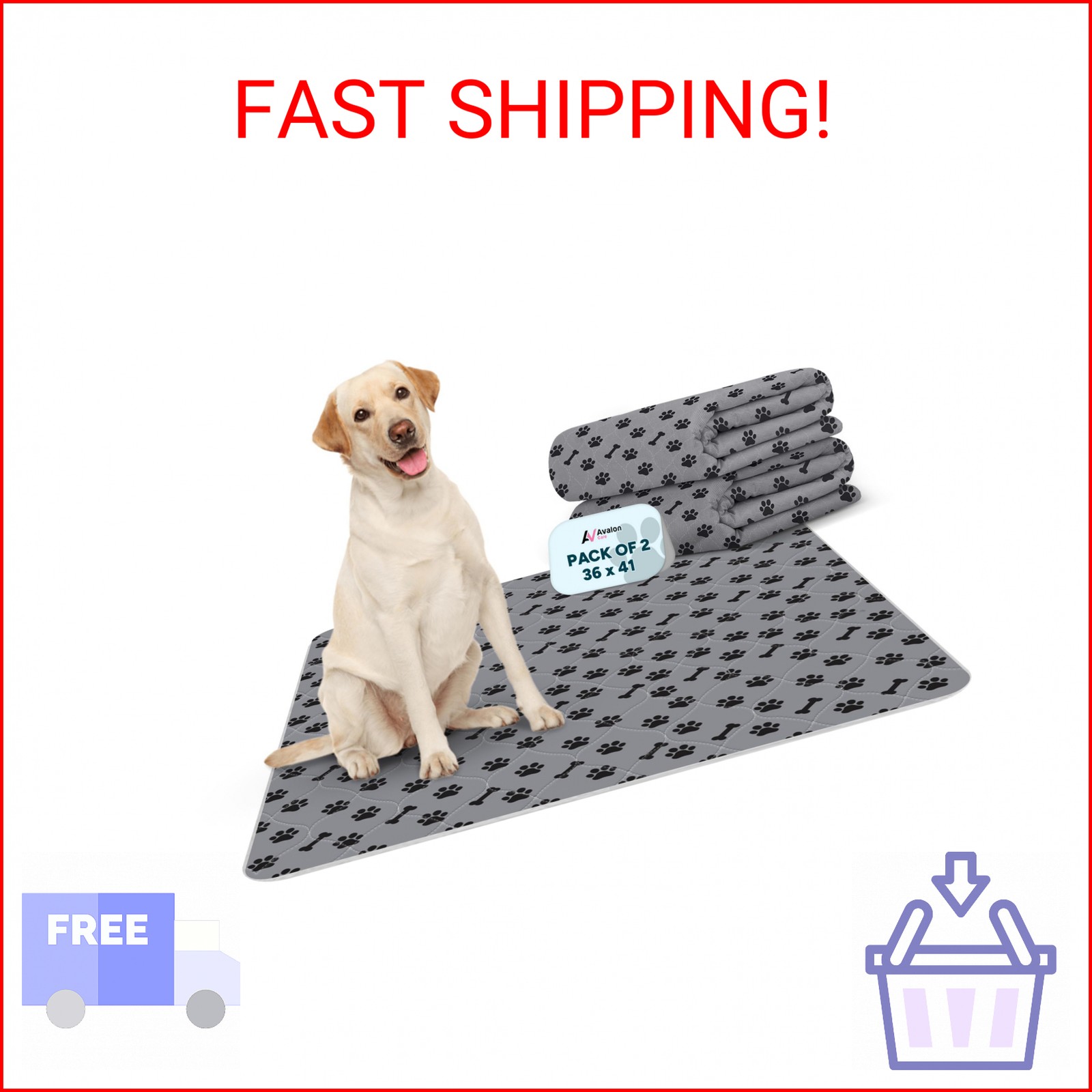 Avalon Care Washable Pee Pads for Dogs, 2 Pack Large 36″x41″ Super Absorbent Dog