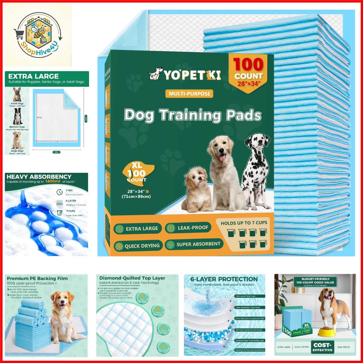 100 Count Dog Pee Pads Extra Large 28″x34″, Super Absorbent X-Large 100 Pack …