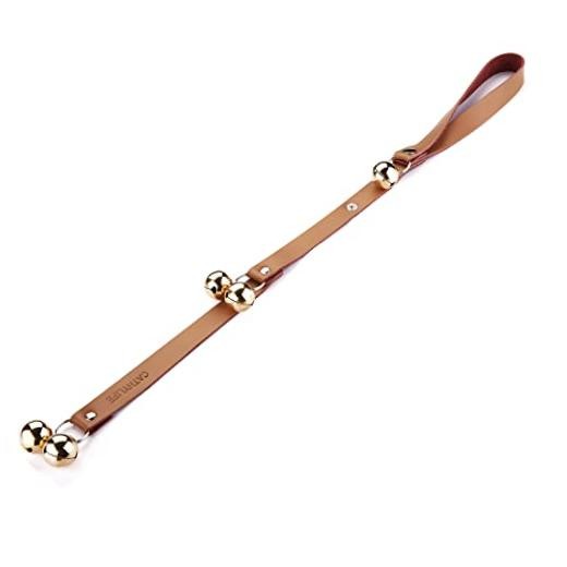 Leather Dog Doorbells for Door Knob, Adjustable Brown Leather Golden Bells