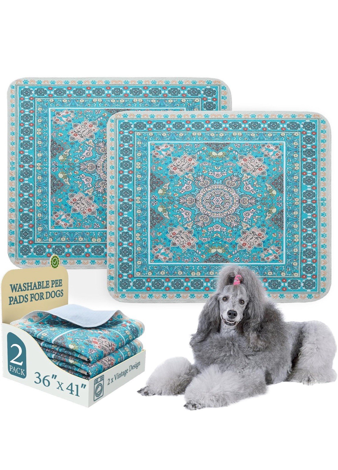2 Pack Washable Pee Pads for Dogs 36×48 , Waterproof Pee Pads