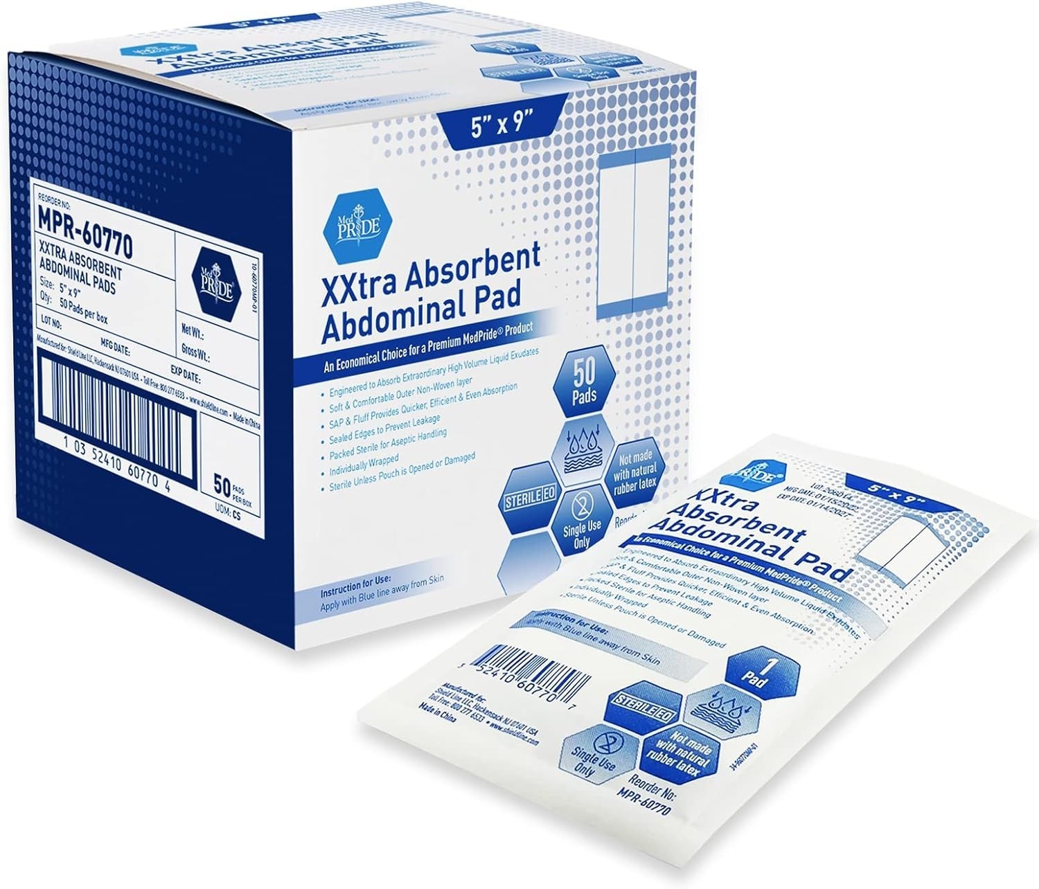 Individually Wrapped 5×9 Inch Absorbent Pads for Post-Operative Care, 50 Count