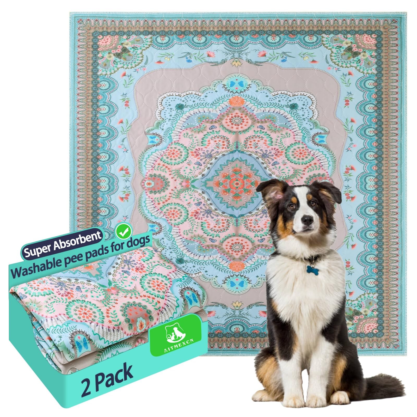 Washable Pee Pads for Dogs, 36″x41″ 2 Pack Reusable Puppy Pads Pet Training P…