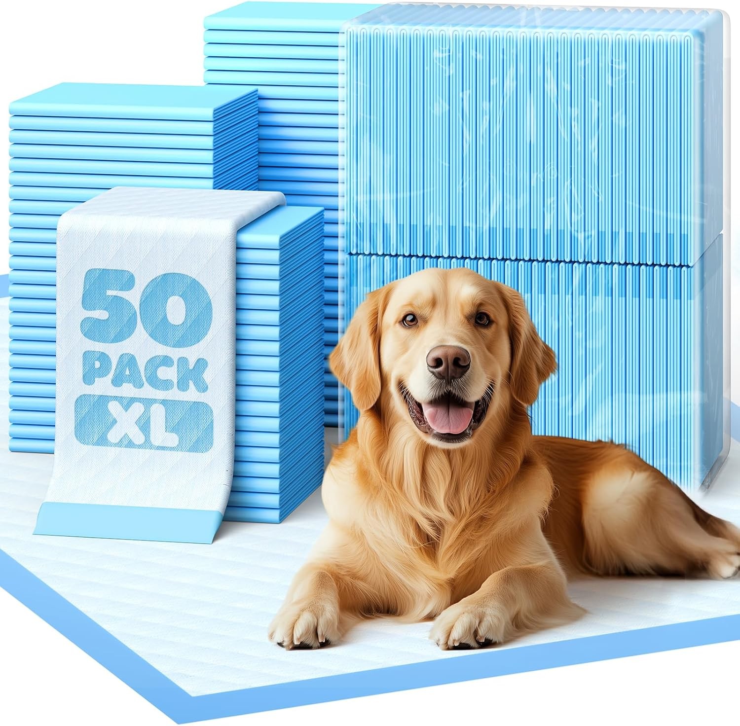 50-Pack Extra Large Pee Pads – 34″ x 28″ Puppy Pads for Dogs with 6-Layer Leakpr