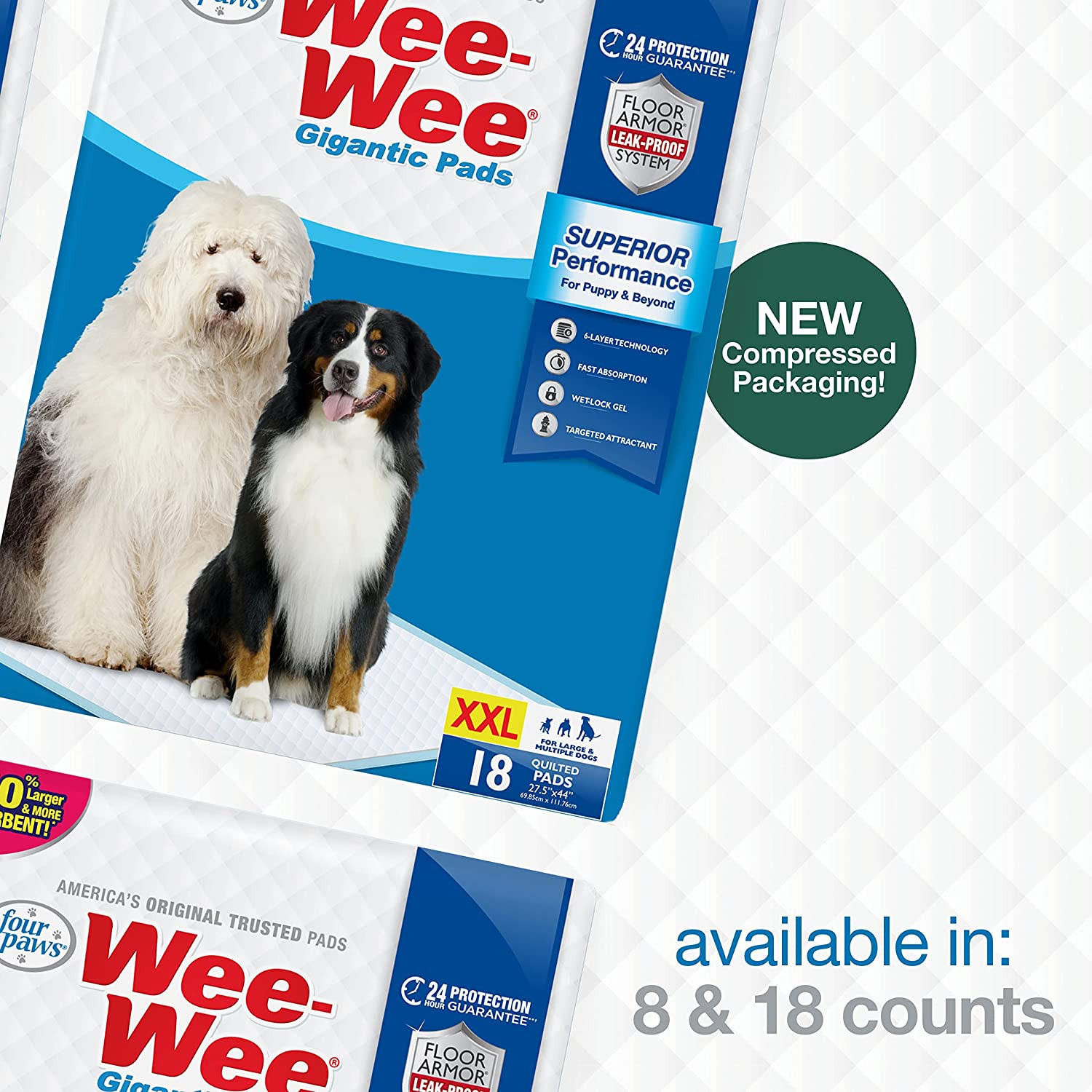 Wee-Wee Superior Performance Gigantic Pee Pads for Extra Large Dogs, Leak-Proof