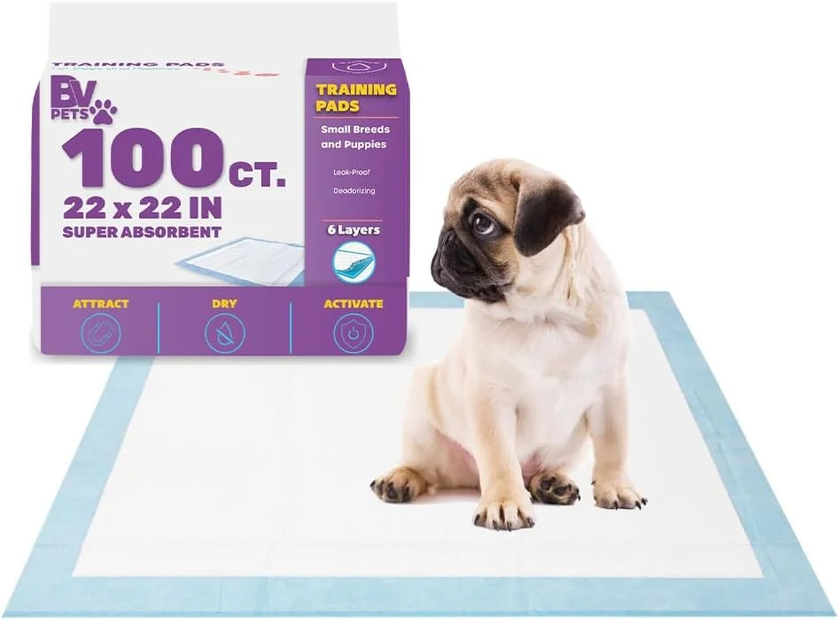BV Puppy Pads Leak-Proof 100 Count 22″x 22″ – Absorbent Pee Pads for Dogs with 6