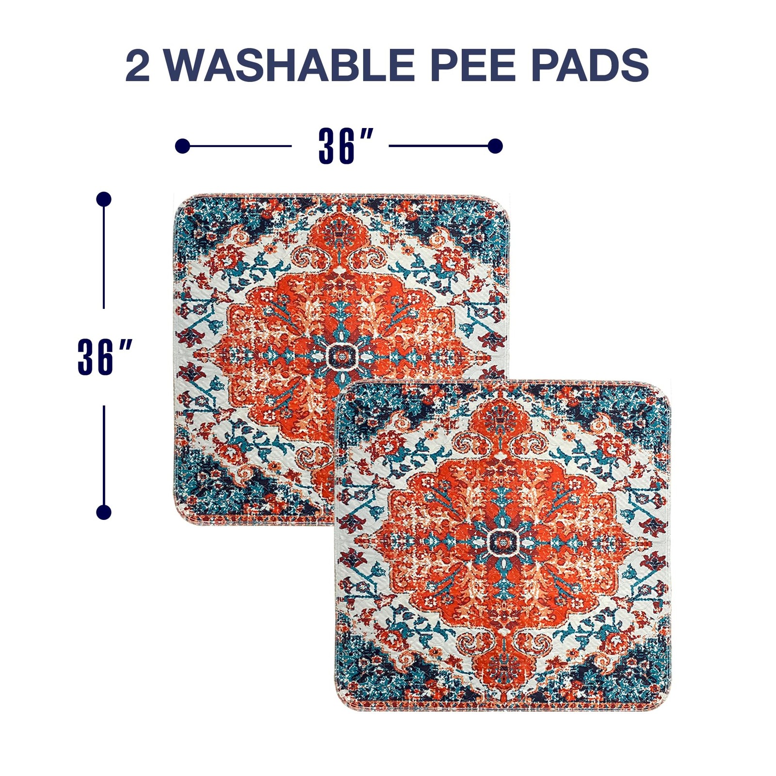 PUPIBOO Washable Pee Pads for 36 x 36 Inch (Pack of 2), Colorful Medallion