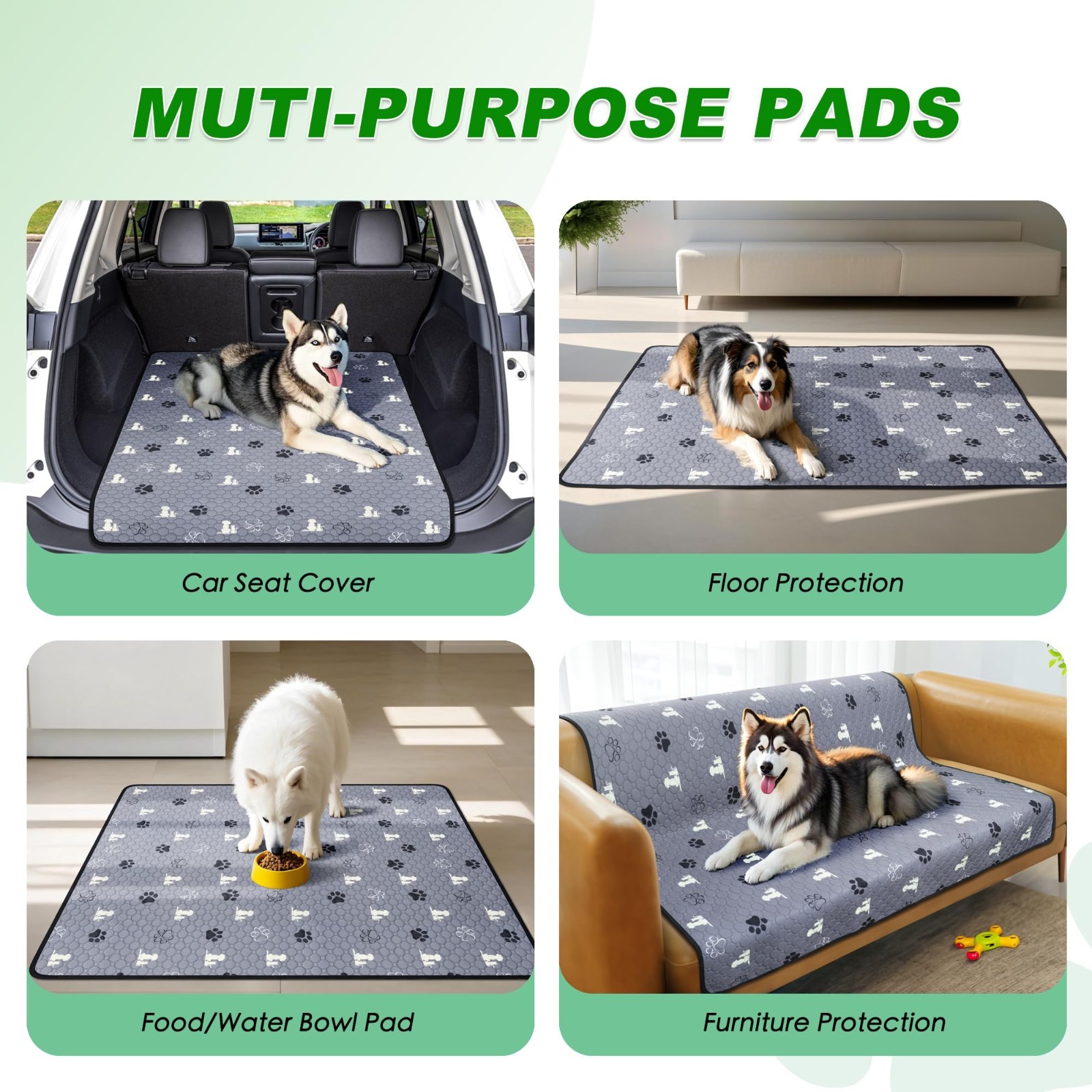 Washable Dog Pee Pads – 4 Pack Absorbent Reusable Training Pads, Non-Slip 18″x24