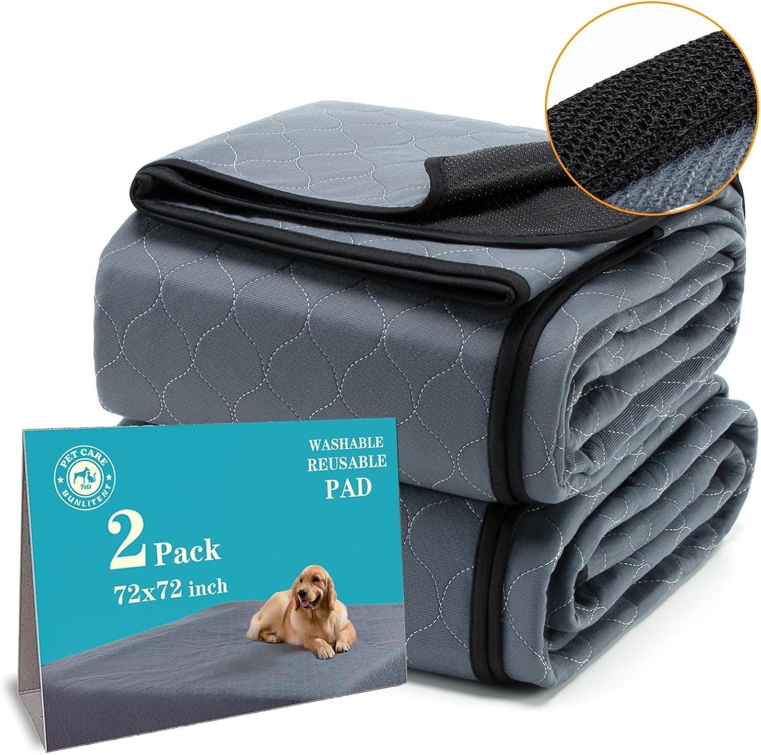 Washable Pee Pads for Dogs 72X72, 2 Pack, Extra Large Reusable Puppy Pads, Dog T