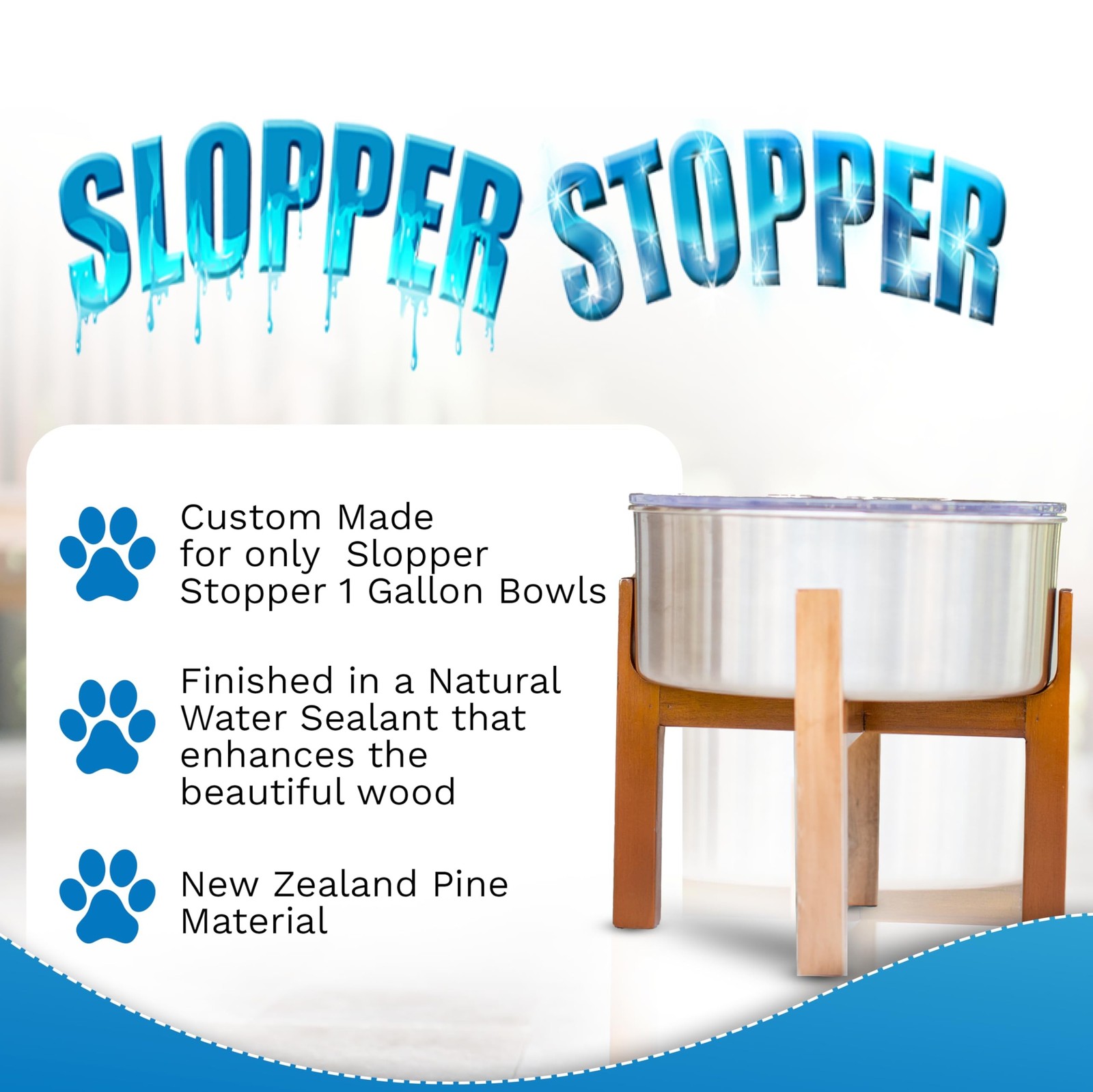 Slopper Stopper Elevated Single Wooden Dog Bowl Stand – Easy Assembly with