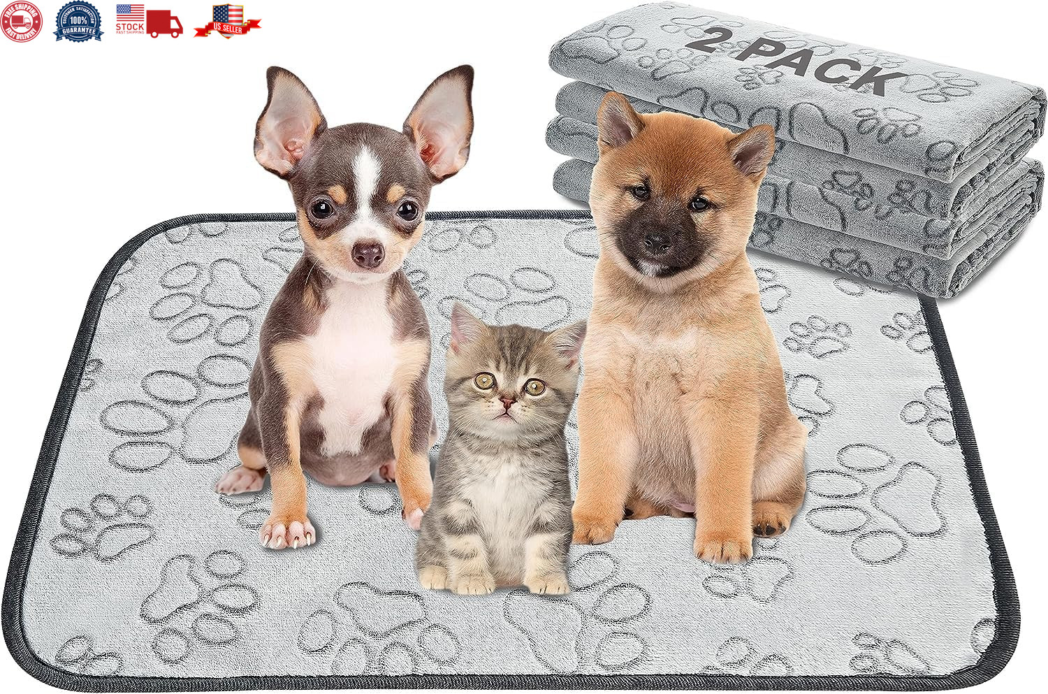 Reusable Puppy Pads, 2 Pack Washable Pee Pads for Dogs, Waterproof Non Slip Wee