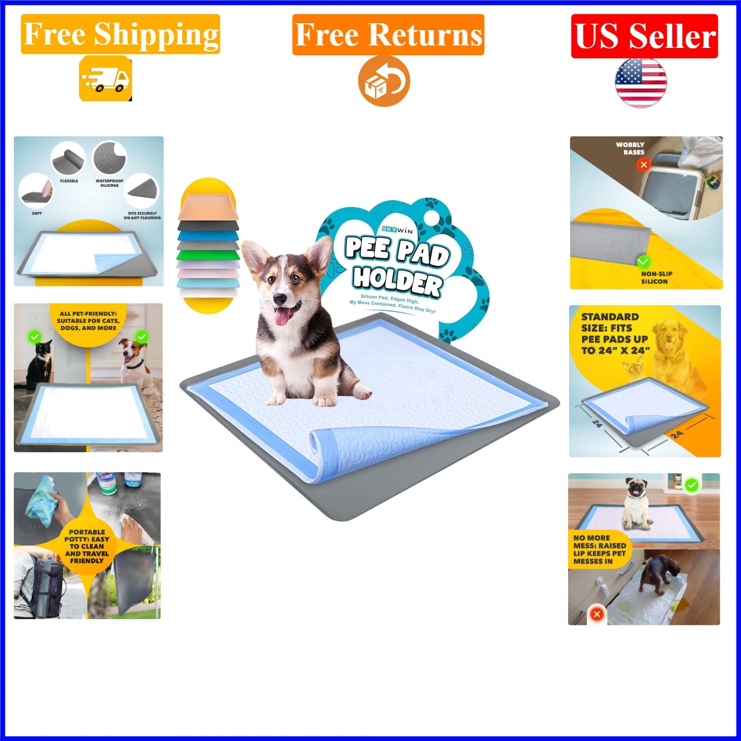 TidyFriend Dog Pee Pad Holder Tray for 24×24 Inches, Dark Grey, Silicone