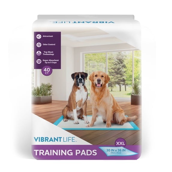 Vibrant Life XXL Training Pads, Super Absorbent, 30″ x 36″, 40 Count