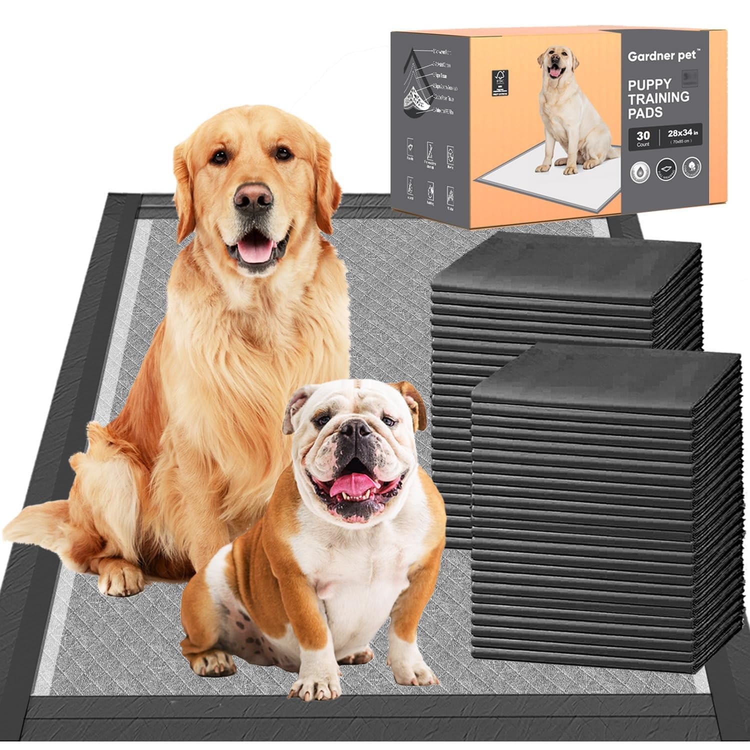 Charcoal Puppy Pads 28×34 Inches Extra Large Dog Pee Pads Odor-Control & Leak…