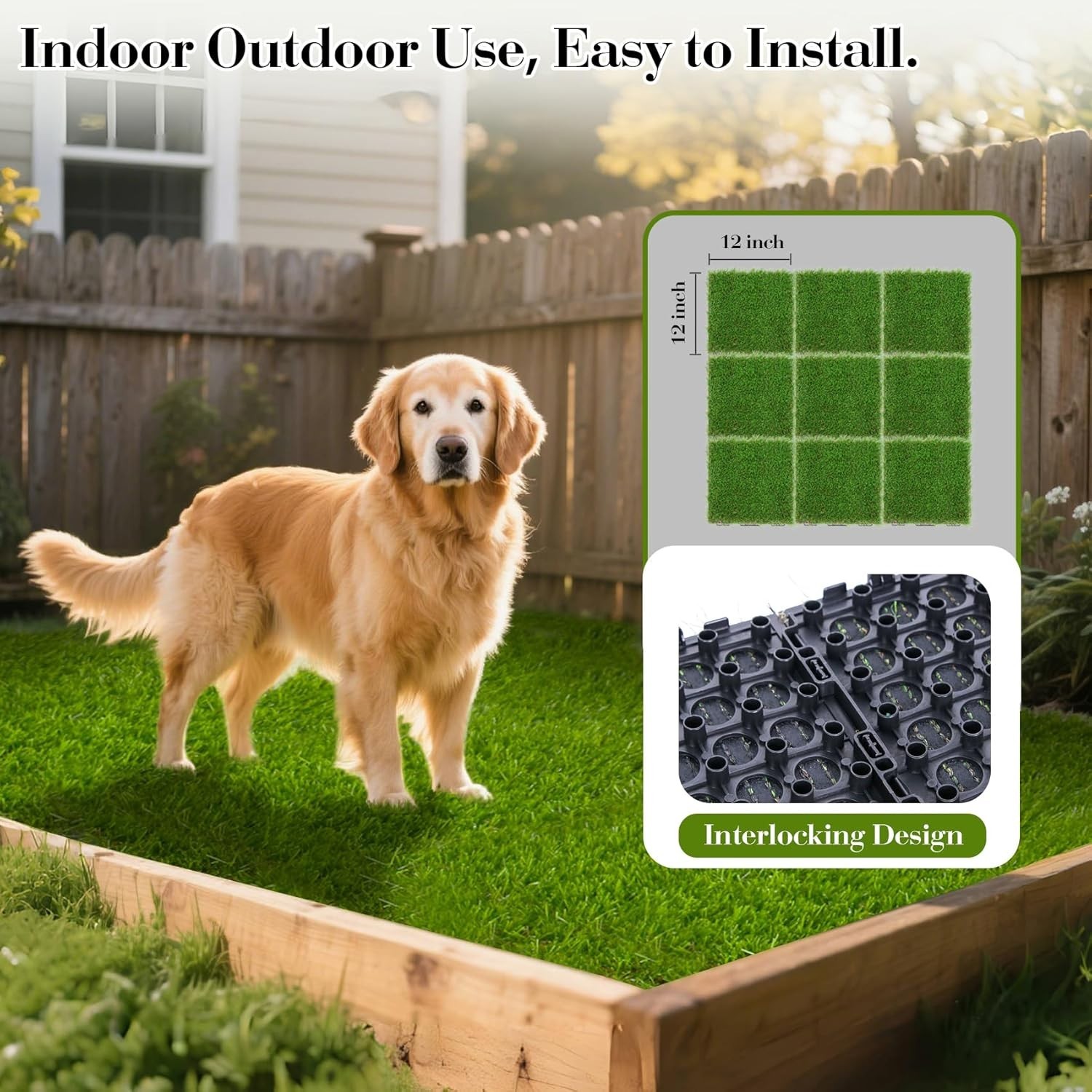 Interlocking Fake Grass Tiles Pad for Dogs Potty Training- 12″ x 12″ Pet Arti…