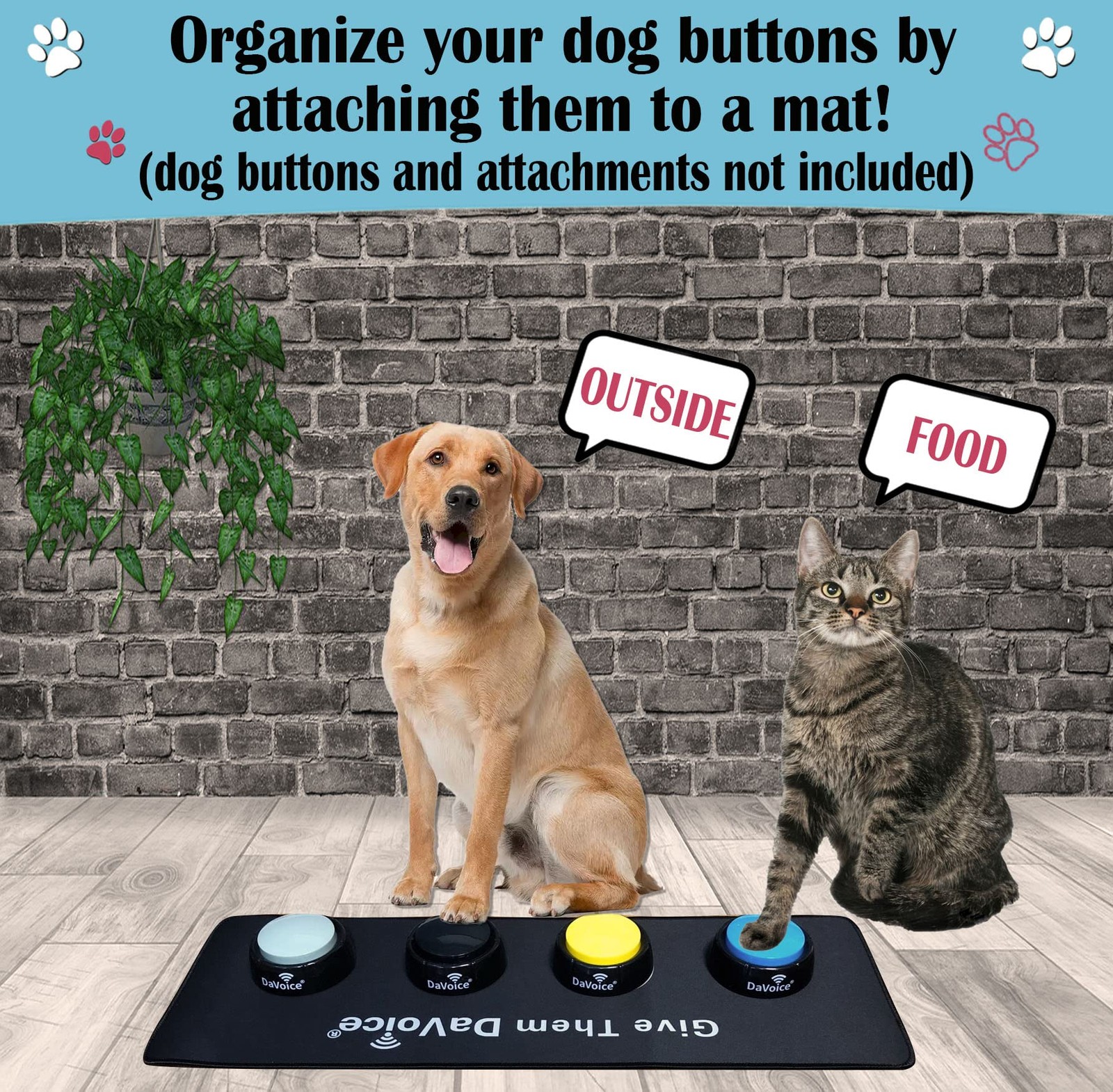 DaVoice Dog Button Mat (4 Placements) for 8″ x 24″, Black