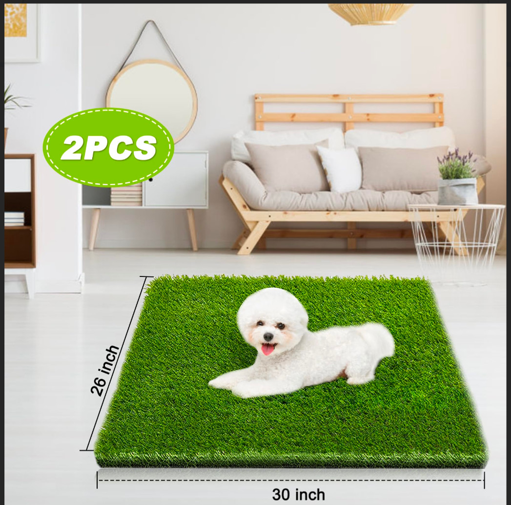 2 Pack 26″x30″ Dog Grass Pee Pads, Reusable Artificial Grass Turf Rug for Pup