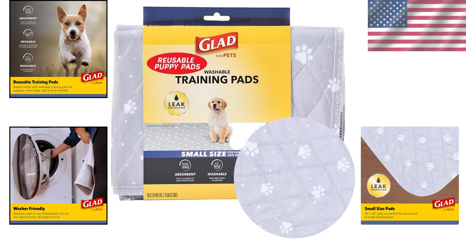 Glad Reusable Dog Training Pads – Washable 18×24 Inches with Leak Protection