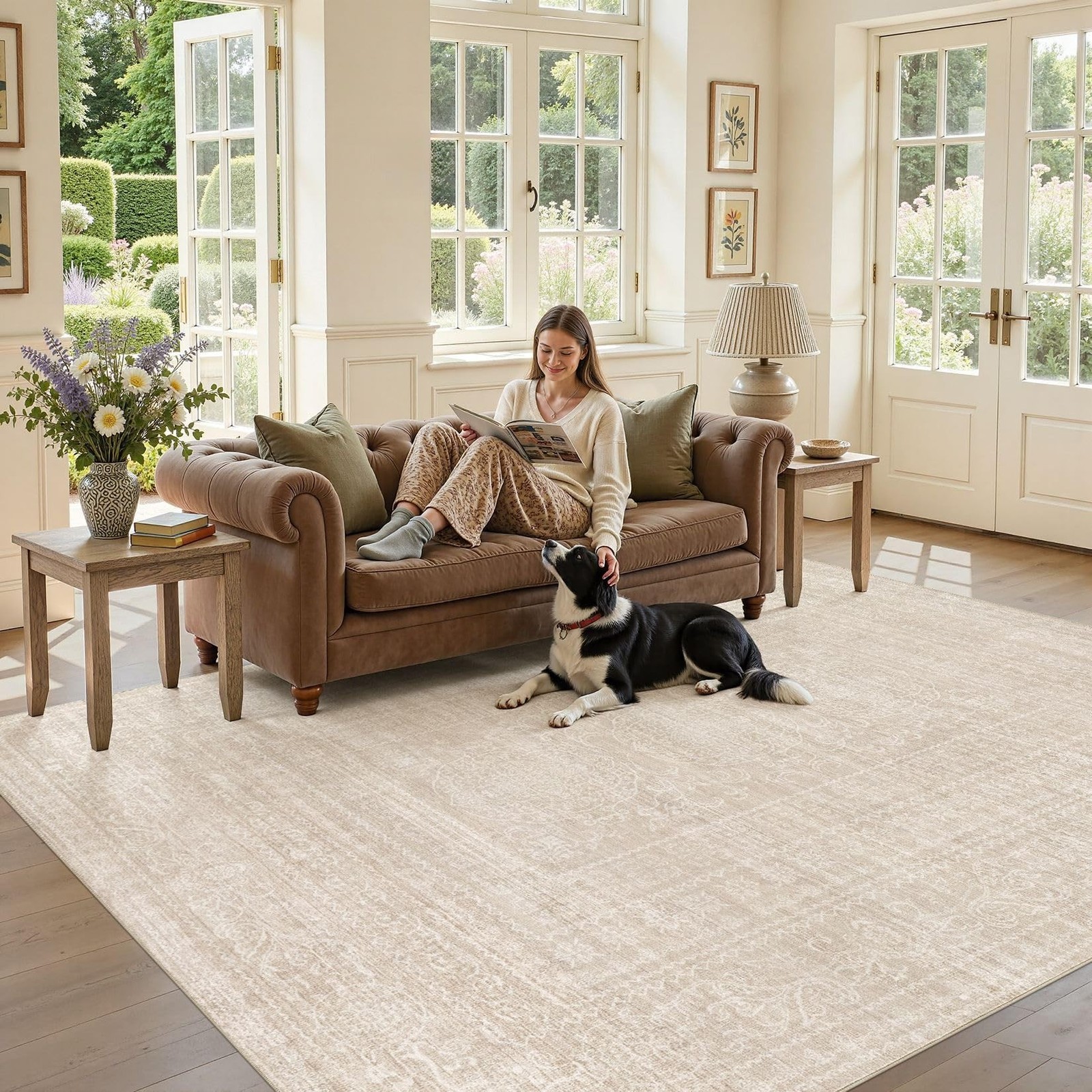 Nakagishi Neutral 6×9 Area Rugs for Living Room Washable, Beige | Pet & Kid F…