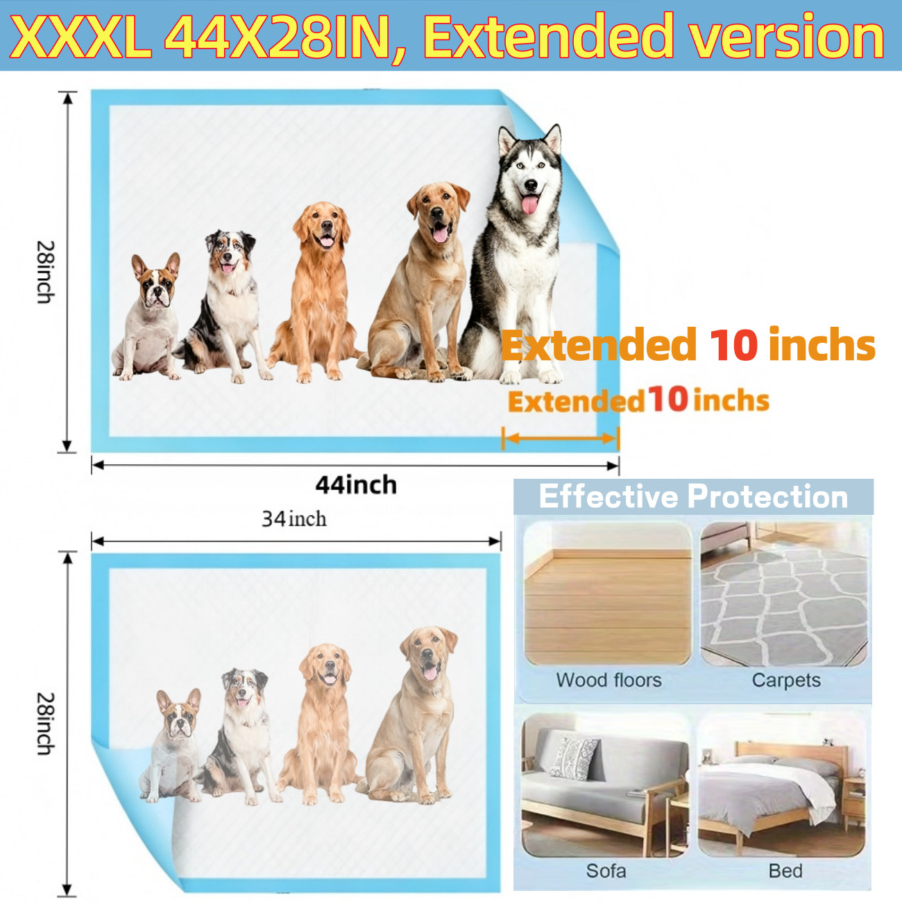 75pcs XXXL 44 X28 Thickened Super Absorbent Leak-Proof Puppy Training Pads