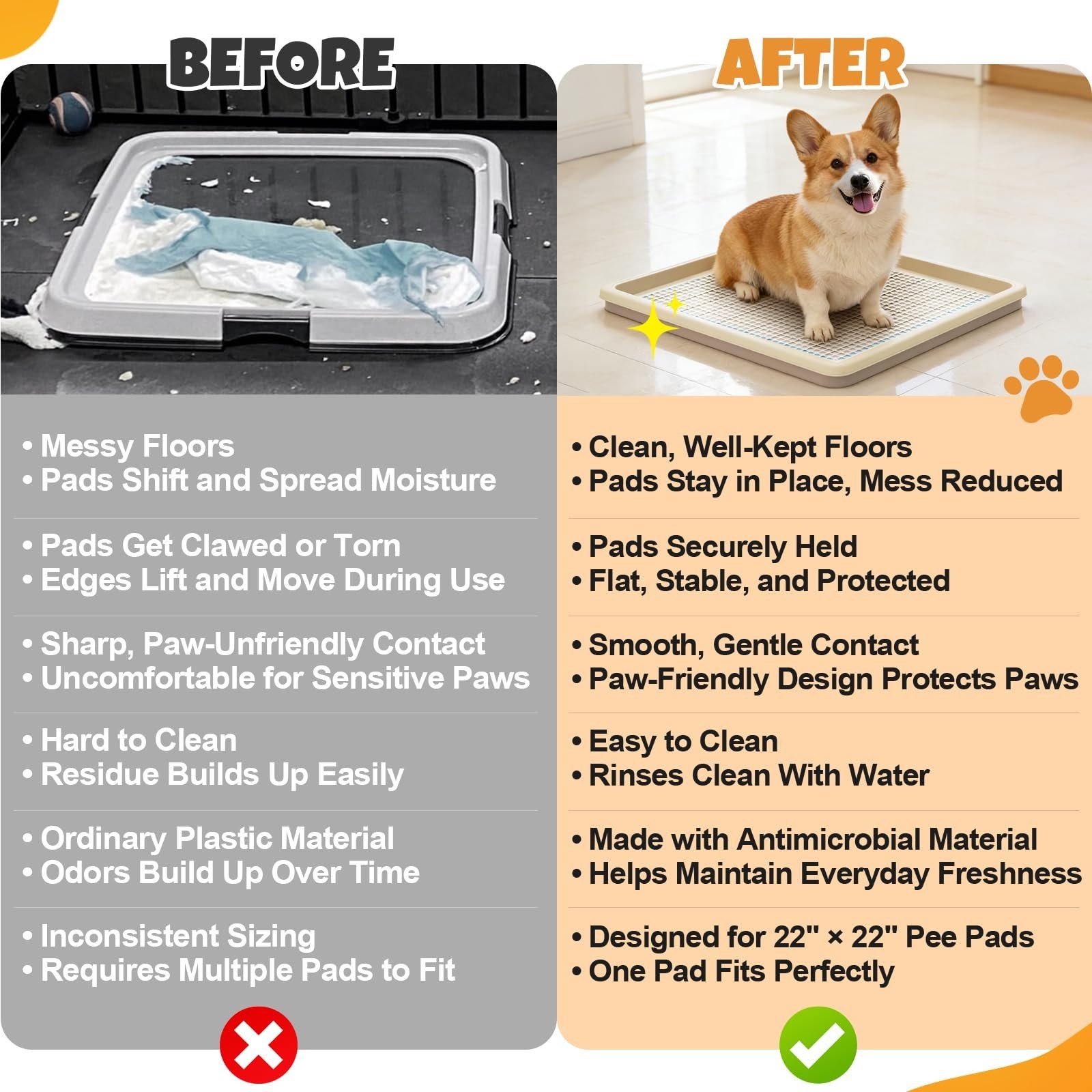 Dog Potty Tray for Small/Medium Dogs – Two-Layer Mesh Pee Pad Holder, Easy-Clean