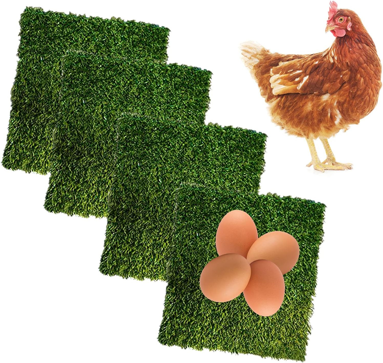 Chicken Nesting Box Pads, Washable Artificial Grass Carpet Grass 4 Pcs 12″X12″