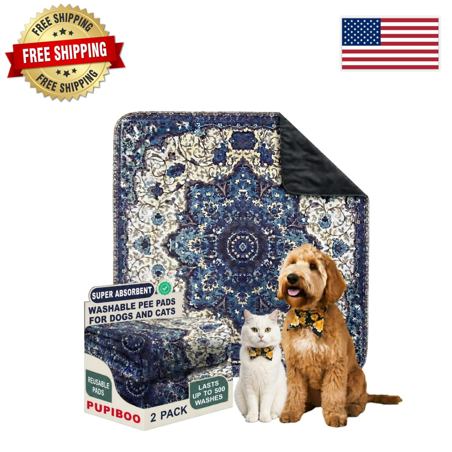 Durable Leak-Proof Washable Training Mats – Ideal for Dogs & Cats, Pack of 2