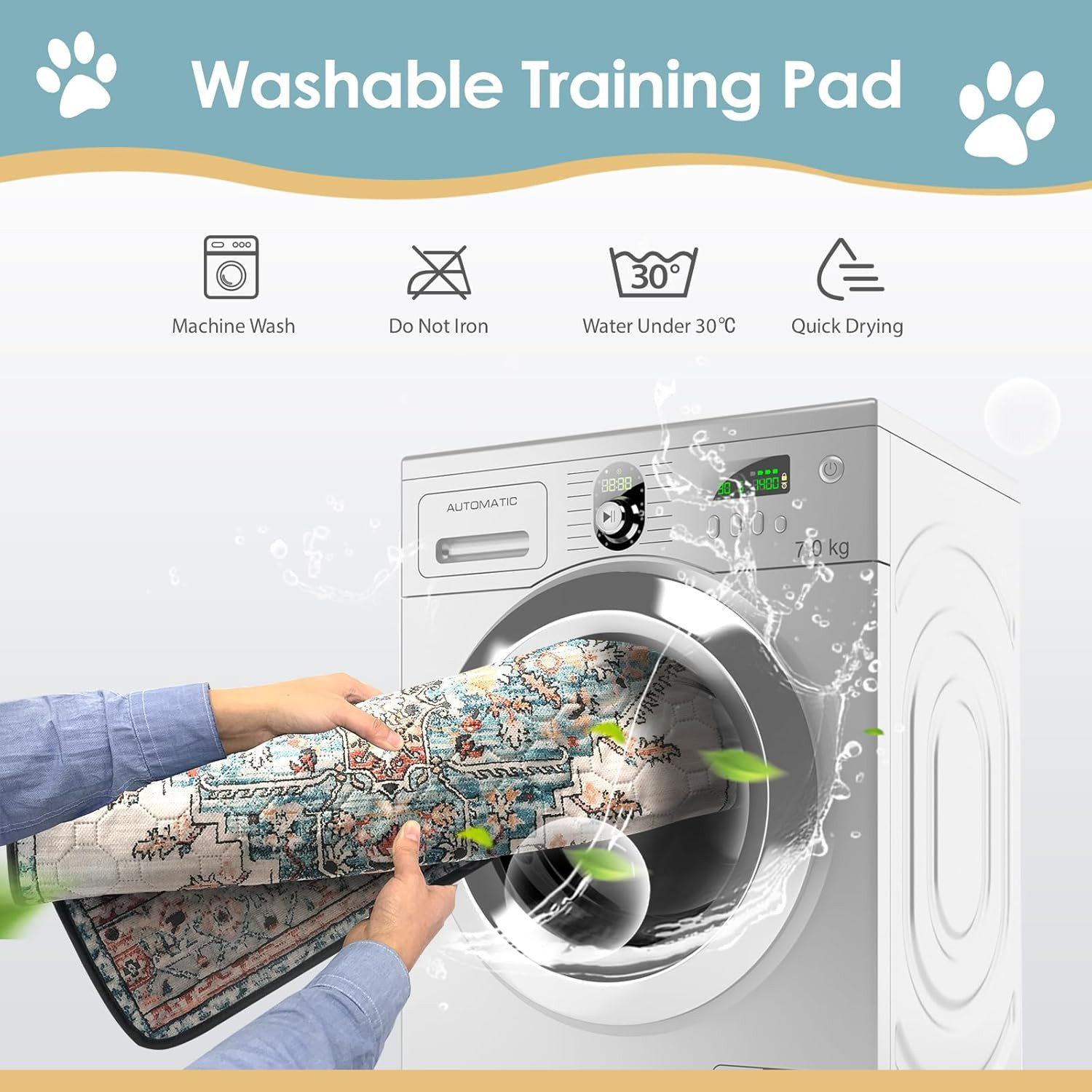 Washable Pee Pad for Dogs Extra Large, 72″ X 72″ Reusable Puppy Pads Waterproof