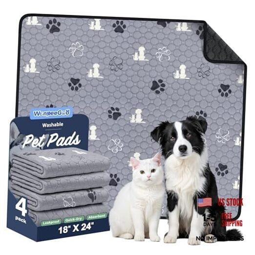 Washable Pee Pads for Dogs, 4 Pack Absorbent Reusable 18″x24″ (Pack of 4) Gray