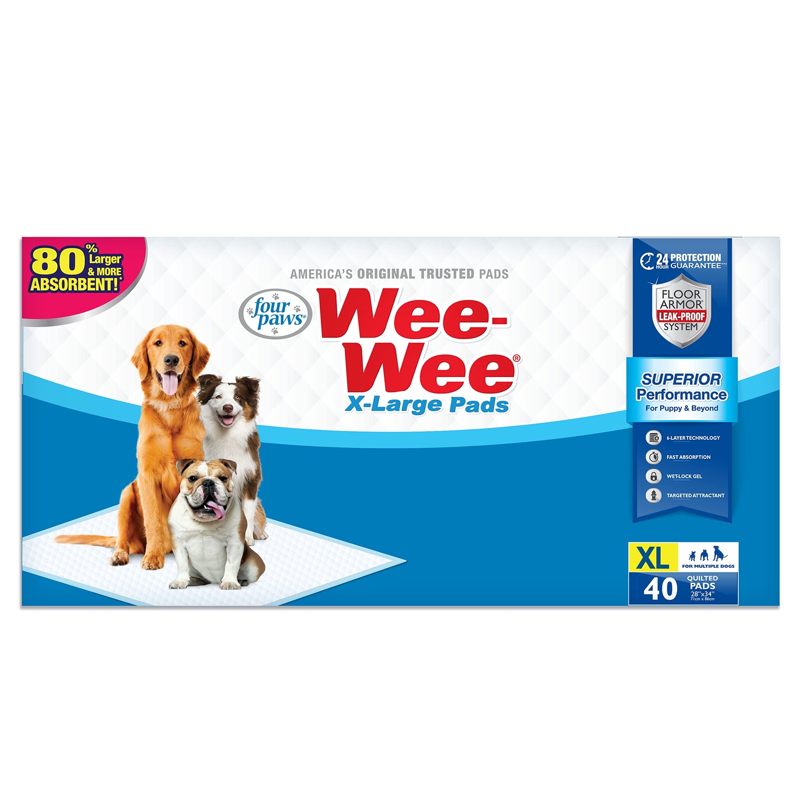 Wee Wee Extra Large Dog Pee Pads 28×34 40 Count Leak Proof Absorbent Pads