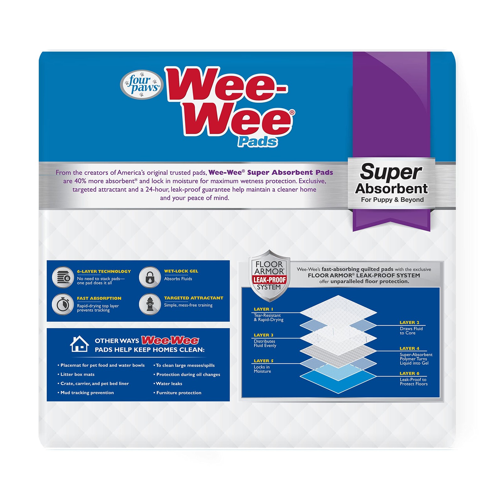 Four Paws Wee-Wee Super Absorbent Unscented Pee Pads for Dogs 75 Count, White