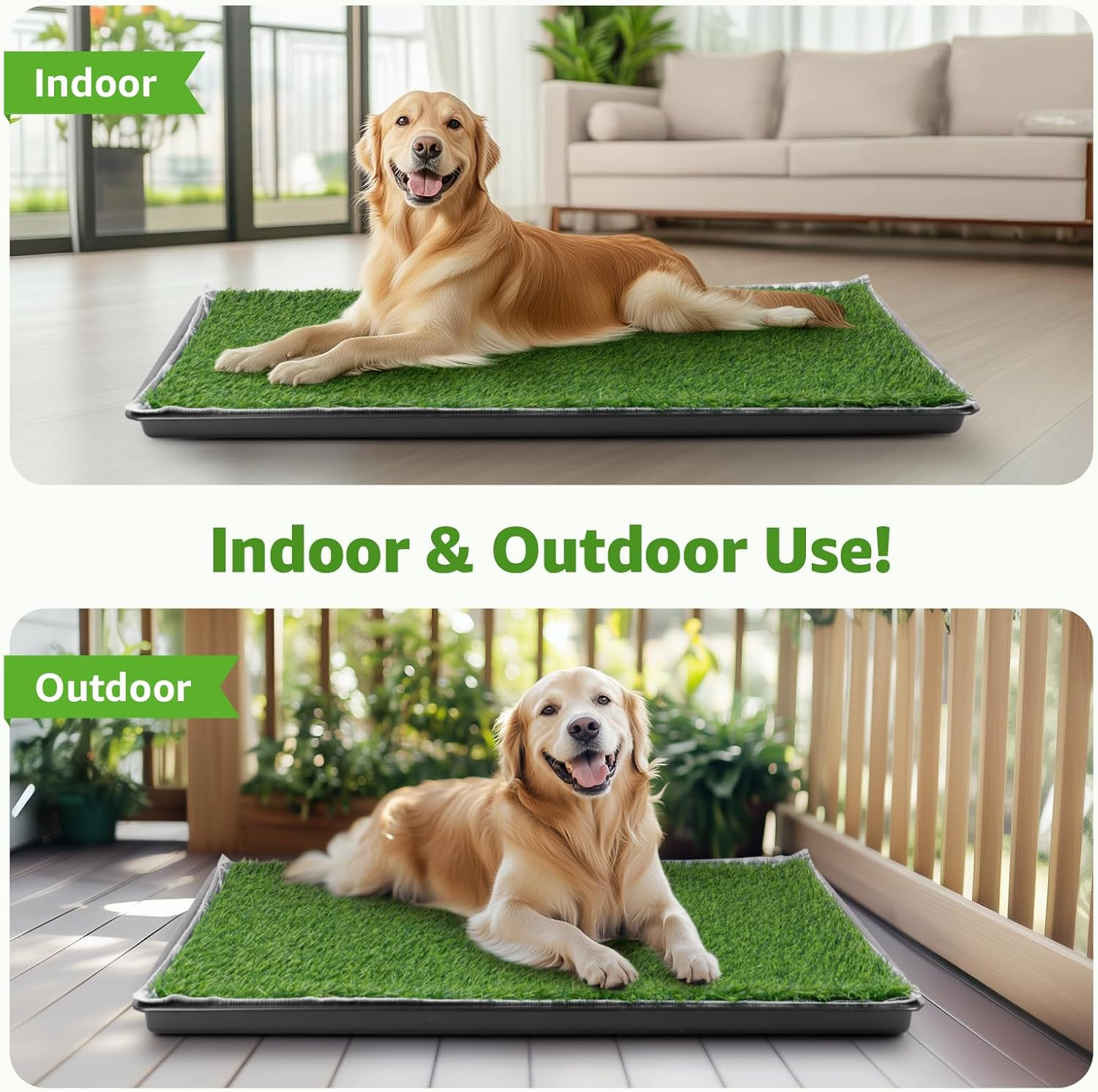 Large Dog Grass Pad with Tray – 35X23In Dog Litter Box with 2 Artificial Grass P