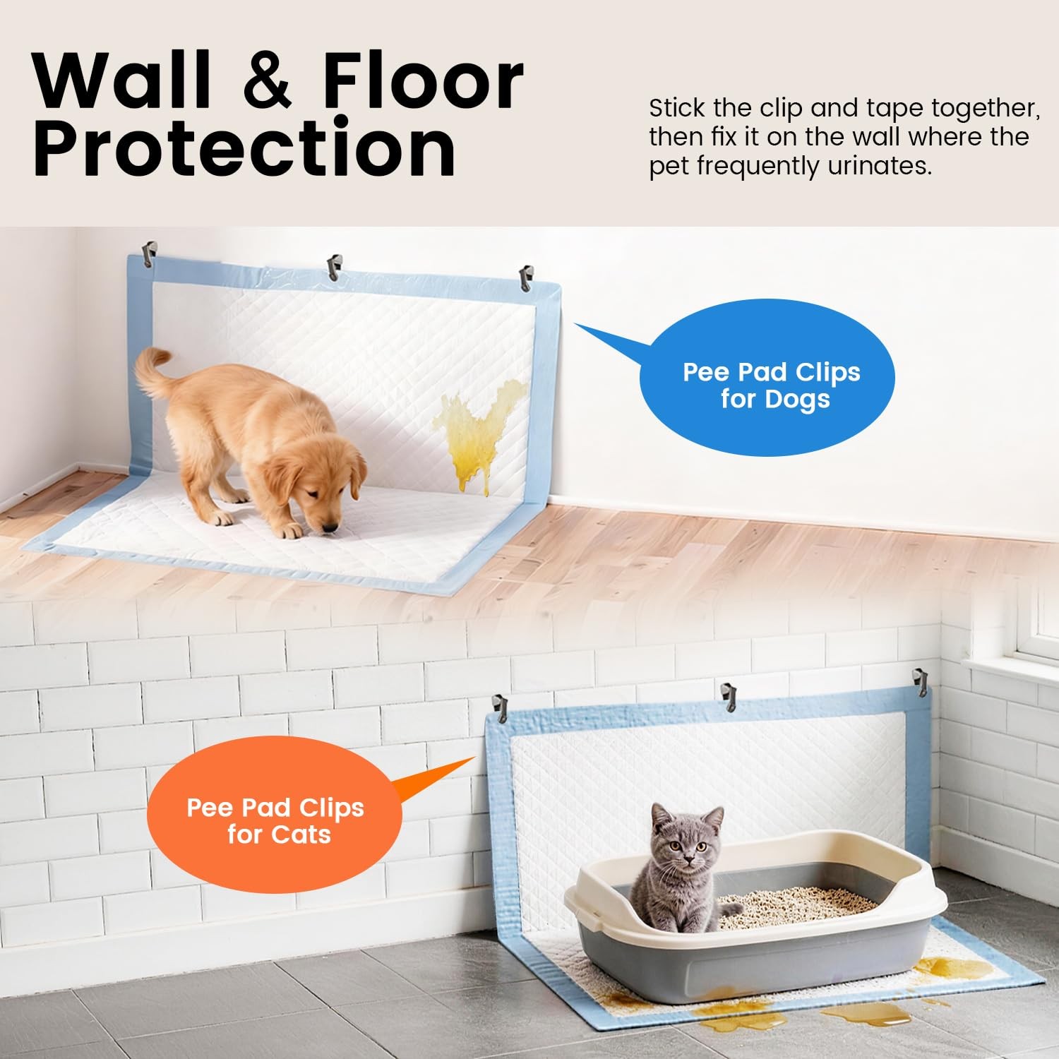 AUFORPET Lockable Pee Pad Clips, with Adhesive Tape, for Indoor Wall Pads Sec…