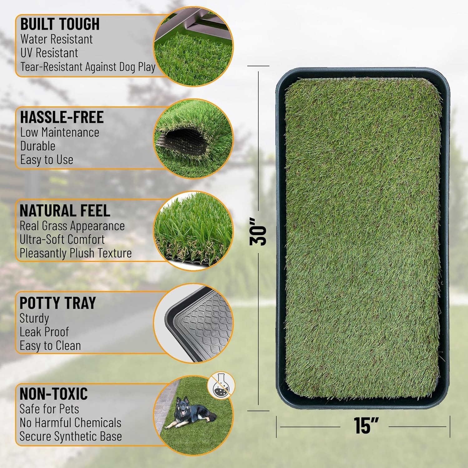 Artificial Grass Puppy Potty Training Pad with Tray, 15″ X 30″ Reusable Pee Pad